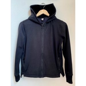 ATHLETA Girls Liteweight Hooded Front Zip Jacket Faux Fur Lined Hood Black XL/14